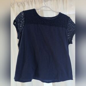 Liz Claiborne Petite XL Navy Lace Short Sleeve Blouse